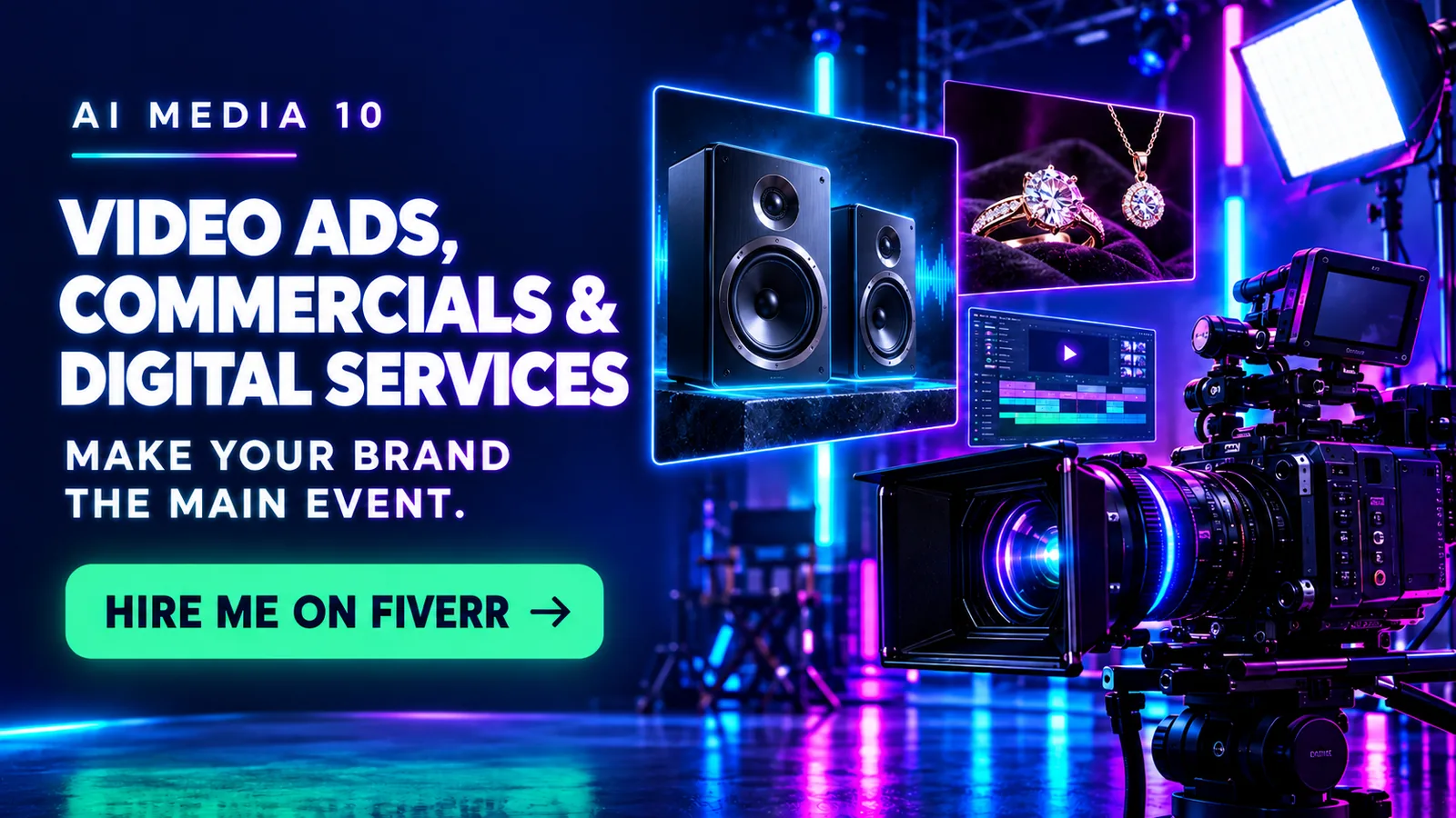 AI Media 10 video ads, commercials and digital services. Make your brand the main event. Hire me on Fiverr.